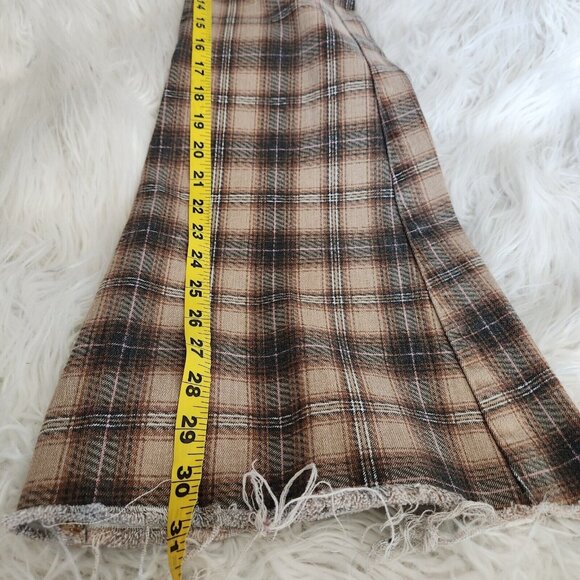 Y2K FOREVER 21 Plaid High Rise Flare Jeans 26 Stretch Raw Hem‎ Boho Hippie Pants - Picture 11 of 16